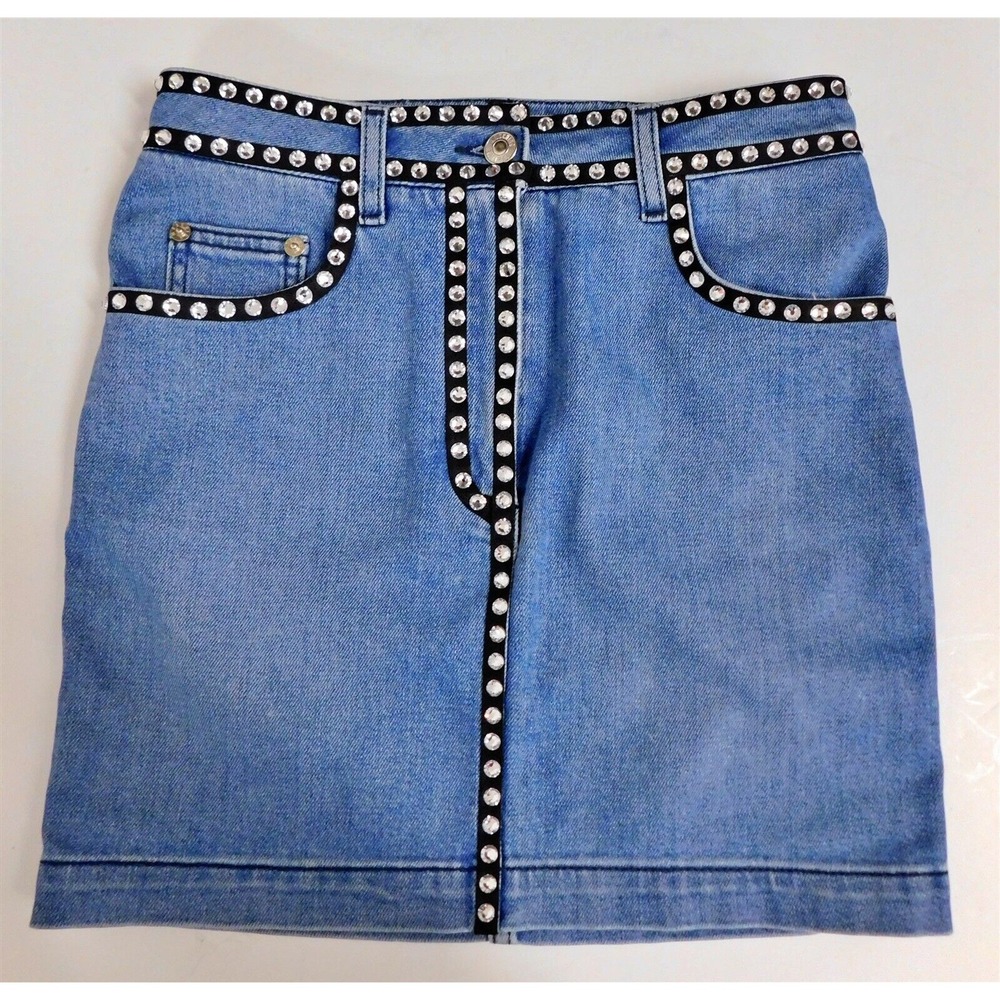 Moschino Couture Blue Denim Crystal Skirt sz 2